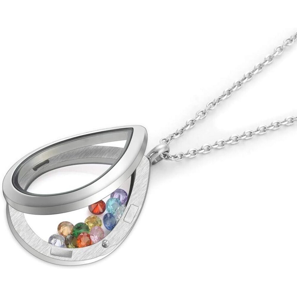 Unisex Silver Floating Charm Heart Locket Necklace 24" Stainless Steel - Picture 5 of 7